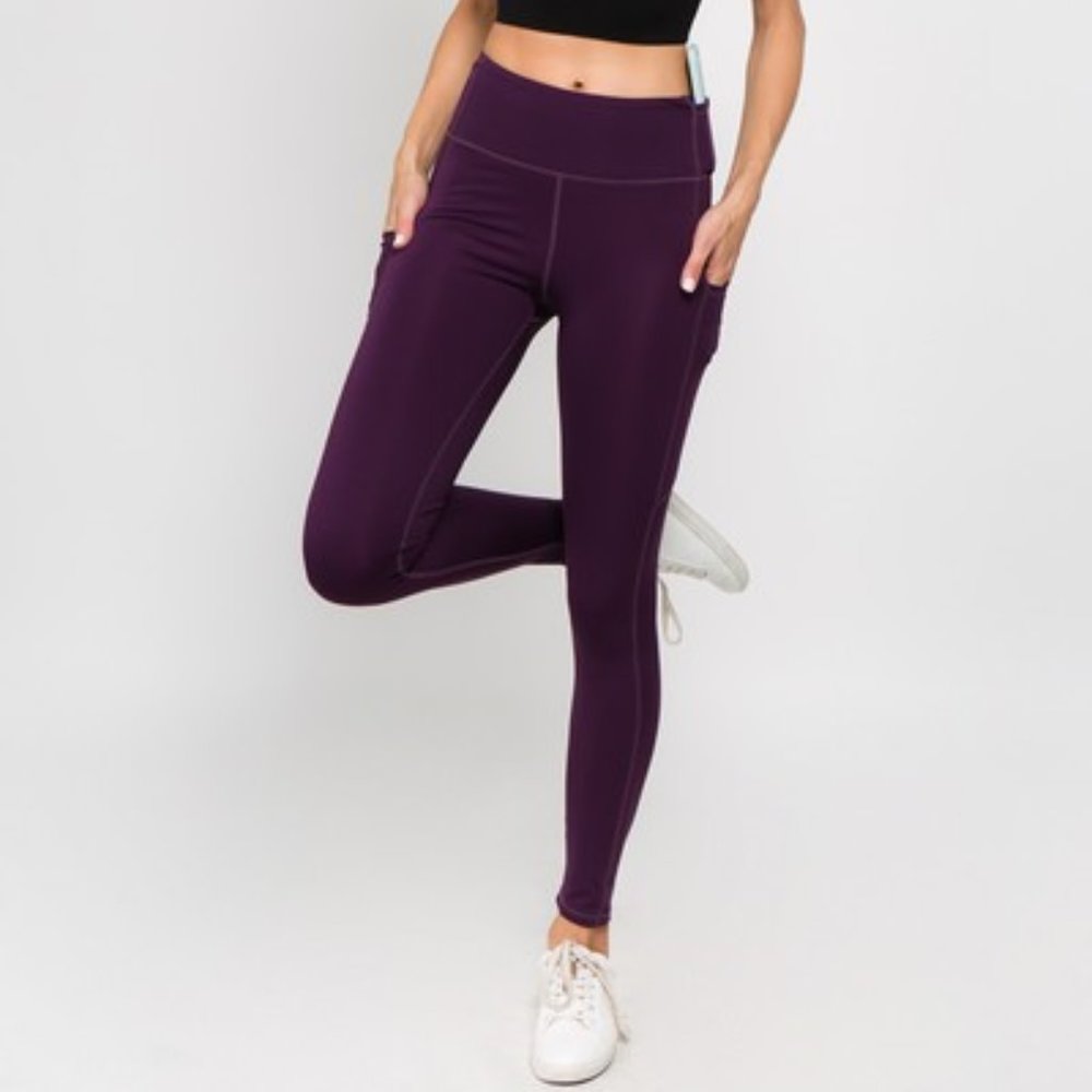 High Waist 5 Pocket Workout Leggings - PURPLE